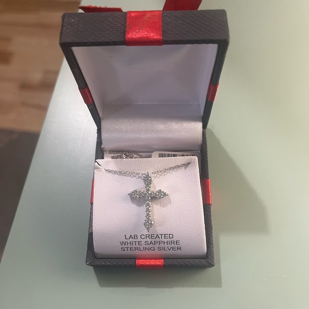 Sterling Silver White Sapphire Cross Necklace
